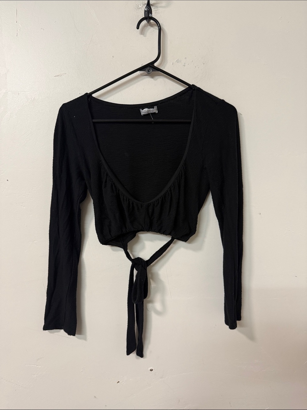 Urban Outfitters Black Tie-Front Long Sleeve Crop Top